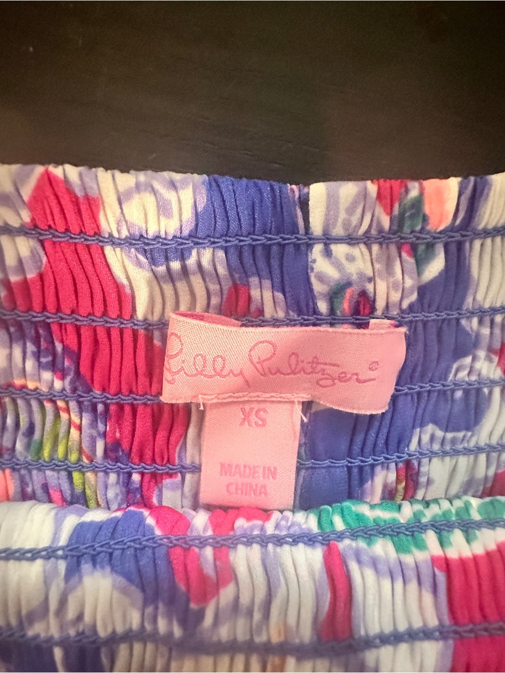 Rare whimsical elephant print w/colorful medallion motifs and smocked strapless. - Picture 4 of 10
